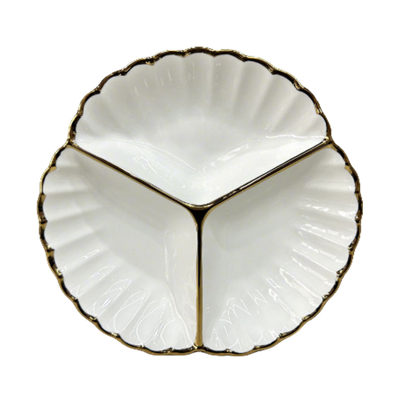 Gold - Rimmed Scalloped Ceramic Plate