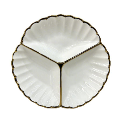 Gold - Rimmed Scalloped Ceramic Plate