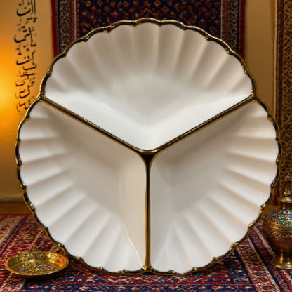 Gold - Rimmed Scalloped Ceramic Plate