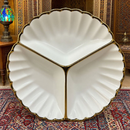Gold - Rimmed Scalloped Ceramic Plate