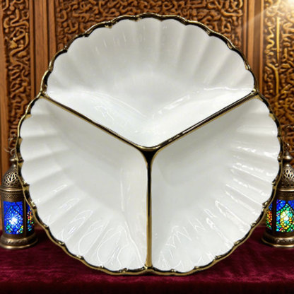 Gold - Rimmed Scalloped Ceramic Plate