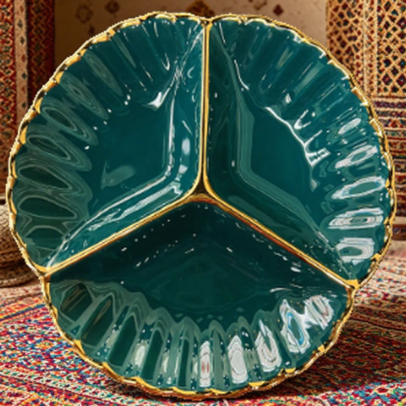 Gold - Rimmed Scalloped Ceramic Plate