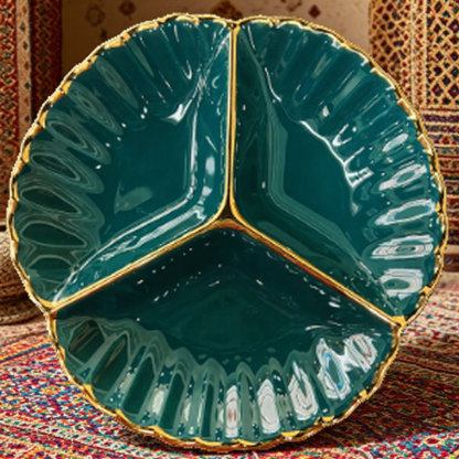 Gold - Rimmed Scalloped Ceramic Plate