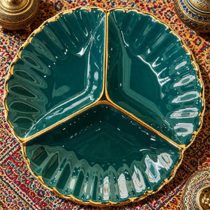 Gold - Rimmed Scalloped Ceramic Plate