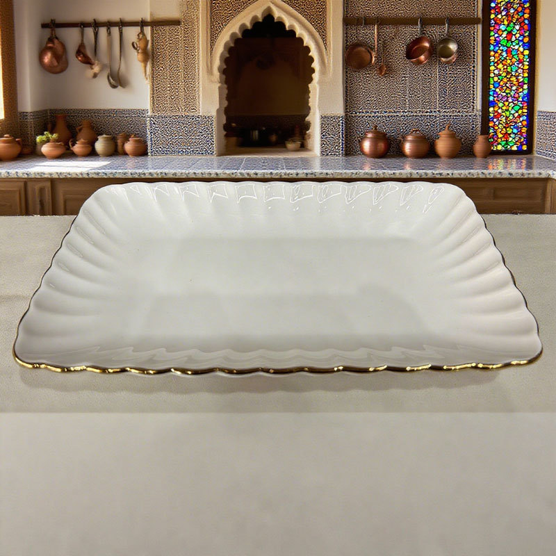 rectangular plate with lace trim