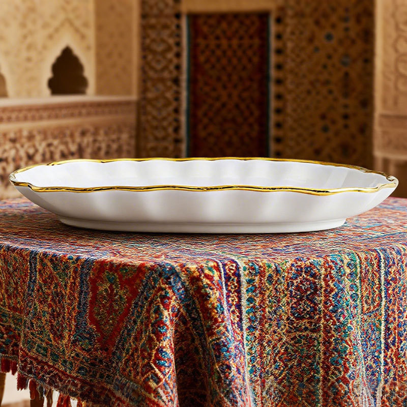 Gold - Rimmed White Ceramic Fish Plate