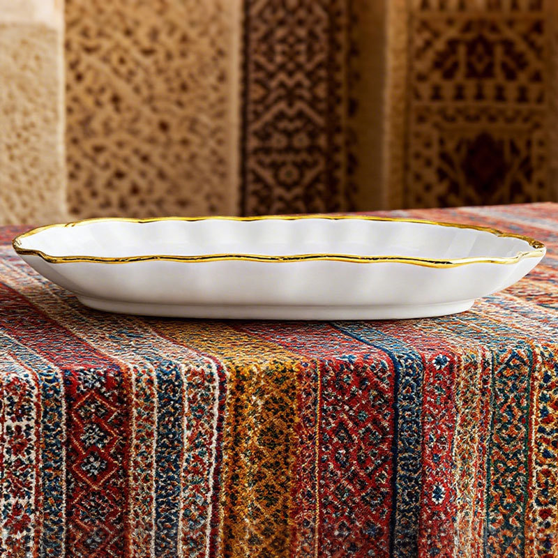 Gold - Rimmed White Ceramic Fish Plate