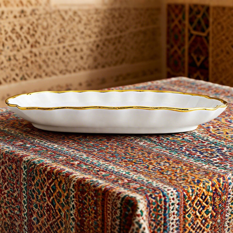 Gold - Rimmed White Ceramic Fish Plate