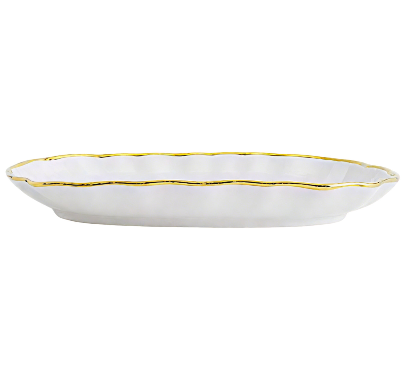 Gold - Rimmed White Ceramic Fish Plate