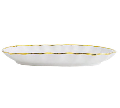 Gold - Rimmed White Ceramic Fish Plate