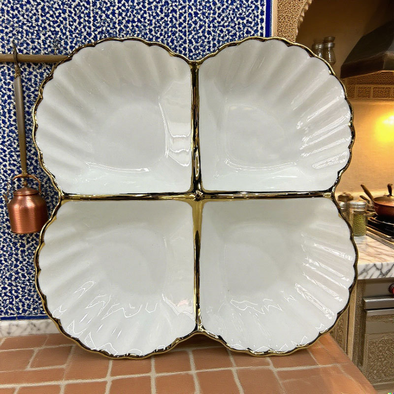 Gold - Rimmed 4 - Compartment Ceramic Plate