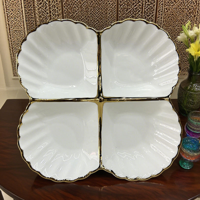Gold - Rimmed 4 - Compartment Ceramic Plate