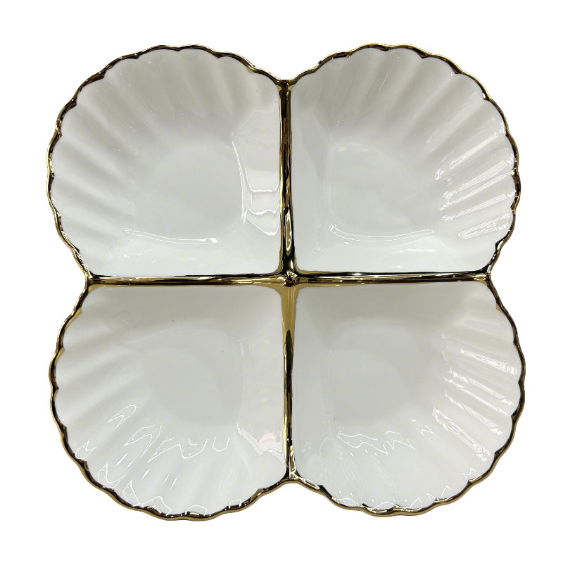 Gold - Rimmed 4 - Compartment Ceramic Plate