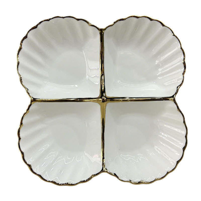 Gold - Rimmed 4 - Compartment Ceramic Plate