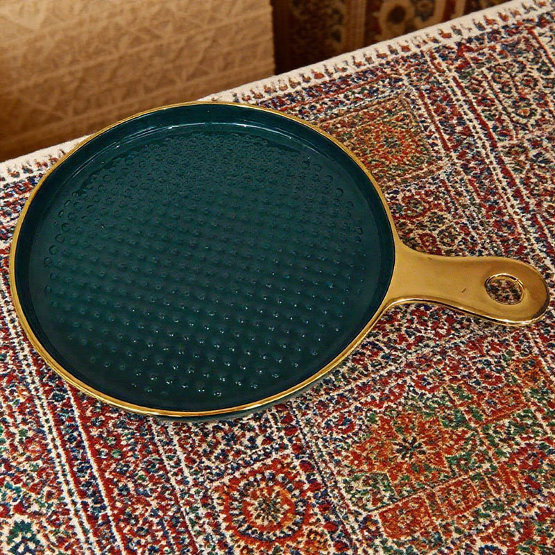 Golden - Rimmed Ceramic Pizza Plate