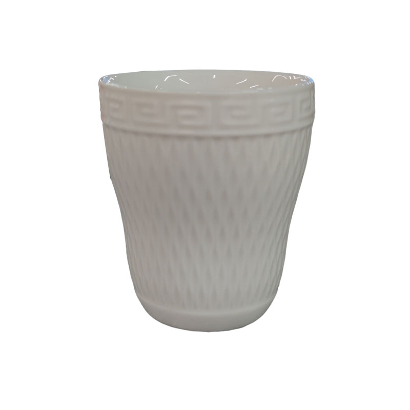White Ceramic Cup with Geometric Pattern