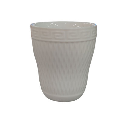 White Ceramic Cup with Geometric Pattern