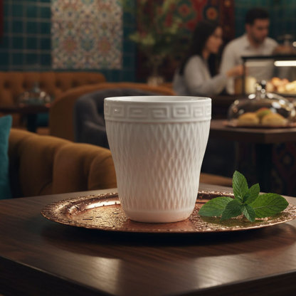 White Ceramic Cup with Geometric Pattern