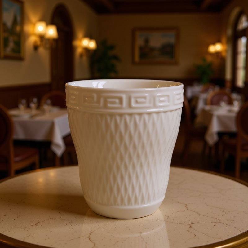 White Ceramic Cup with Geometric Pattern