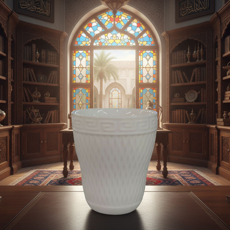 White Ceramic Cup with Geometric Pattern