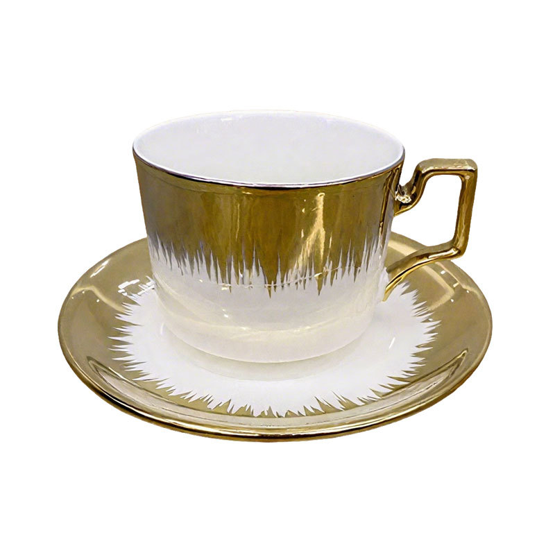 Gold - White Ceramic Cup and Saucer Set