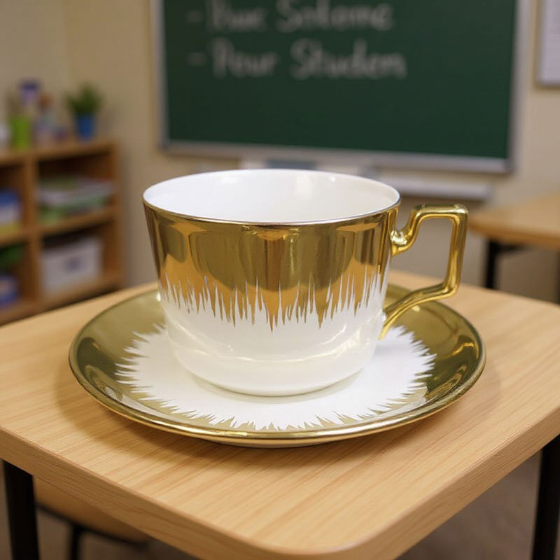 Gold - White Ceramic Cup and Saucer Set