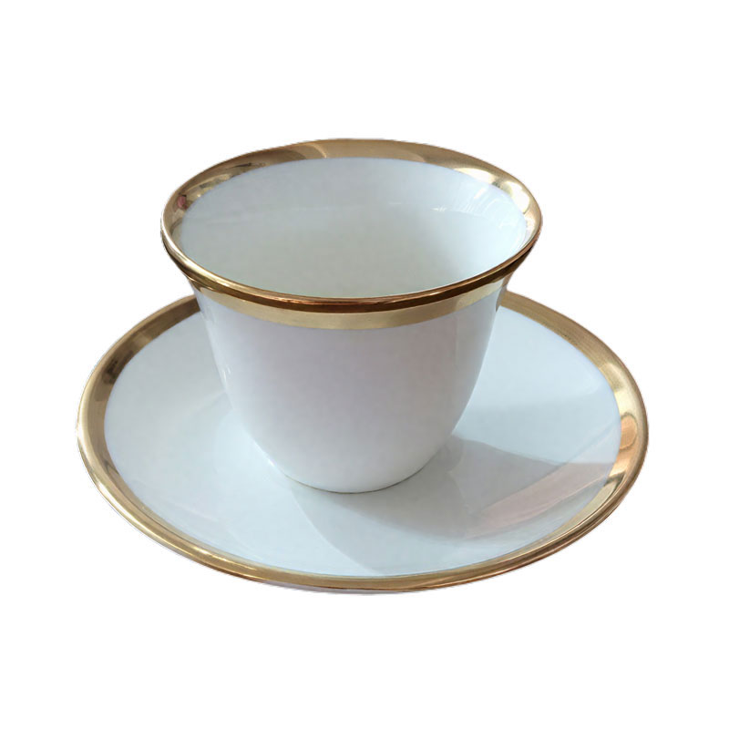 Gold-Painted Ceramic Cup and Saucer Set