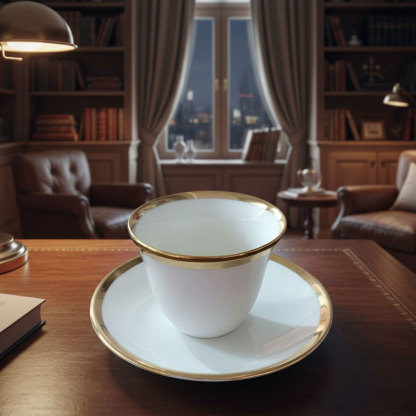 Gold-Painted Ceramic Cup and Saucer Set