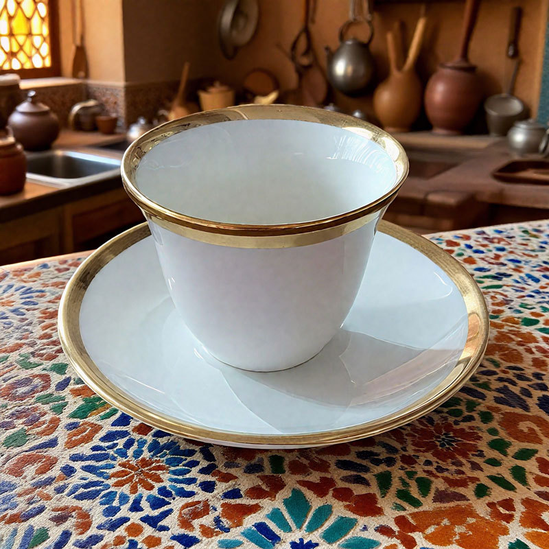 Gold-Painted Ceramic Cup and Saucer Set