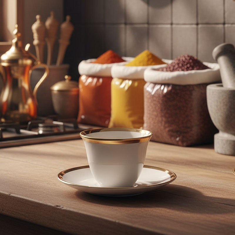 Gold-Painted Ceramic Cup and Saucer Set