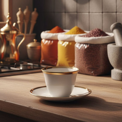 Gold-Painted Ceramic Cup and Saucer Set