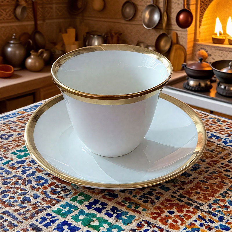 Gold-Painted Ceramic Cup and Saucer Set