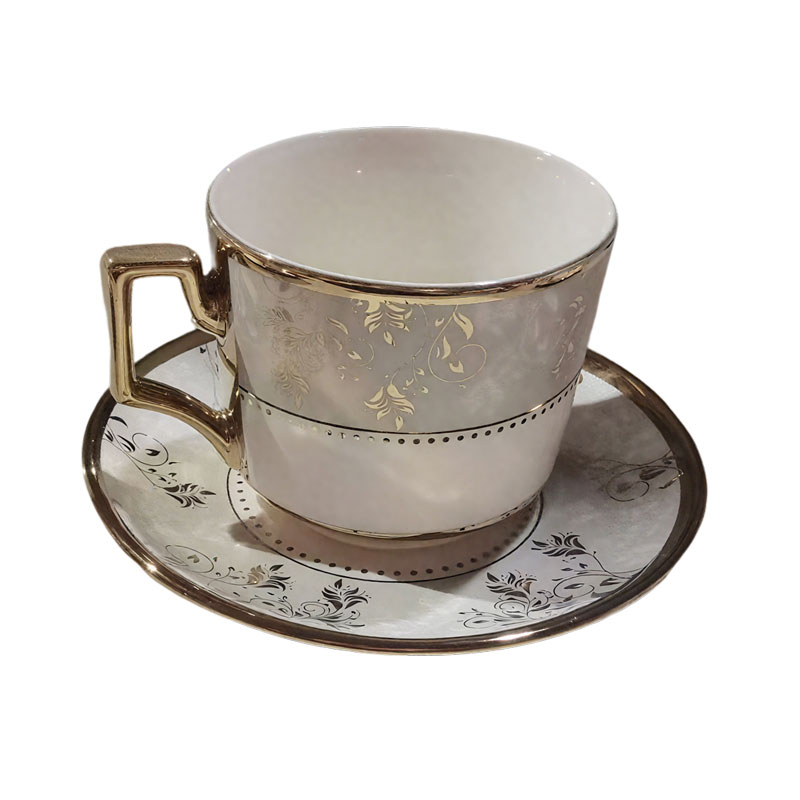 Gold Floral Ceramic Cup and Saucer Set