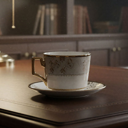 Gold Floral Ceramic Cup and Saucer Set