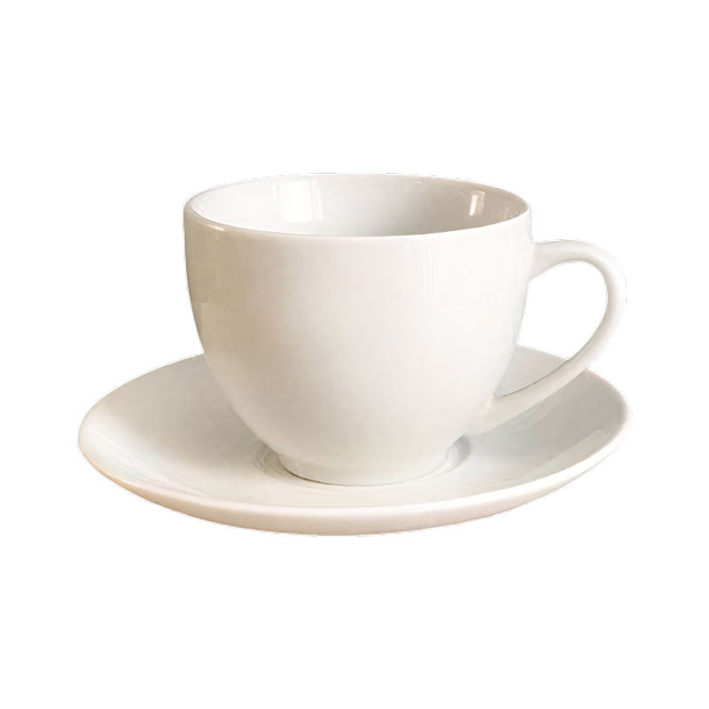 White Ceramic Coffee Cup and Saucer Set