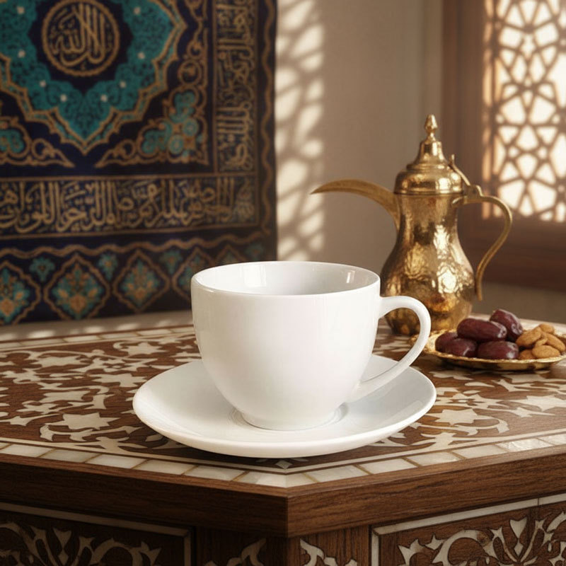 White Ceramic Coffee Cup and Saucer Set