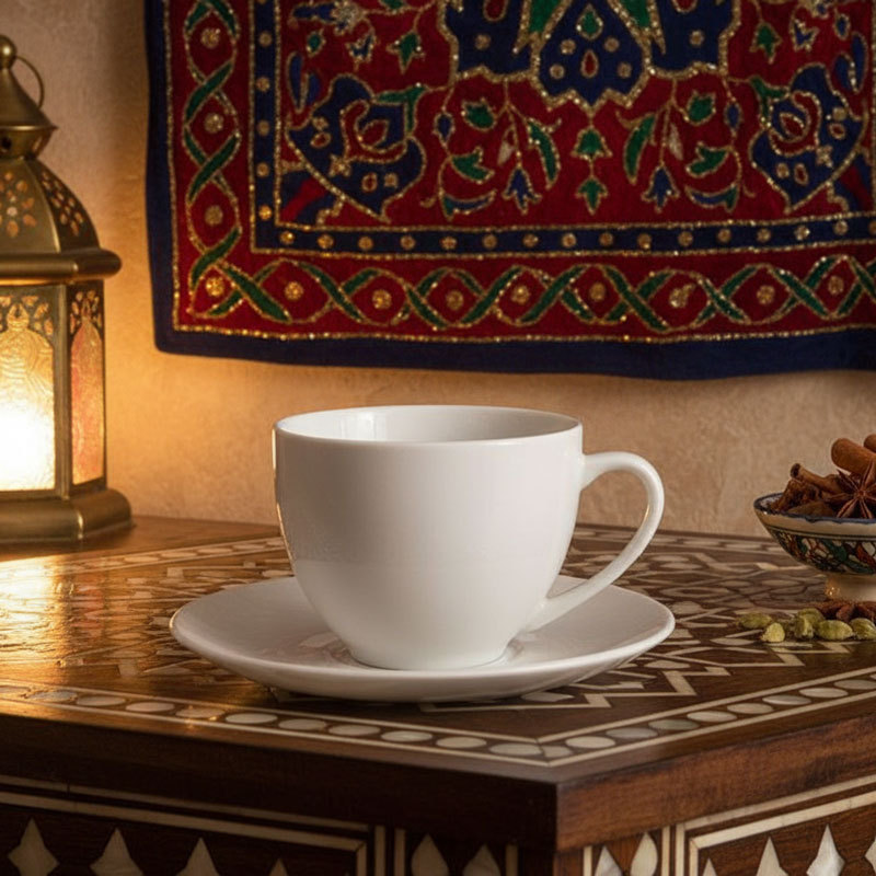 White Ceramic Coffee Cup and Saucer Set