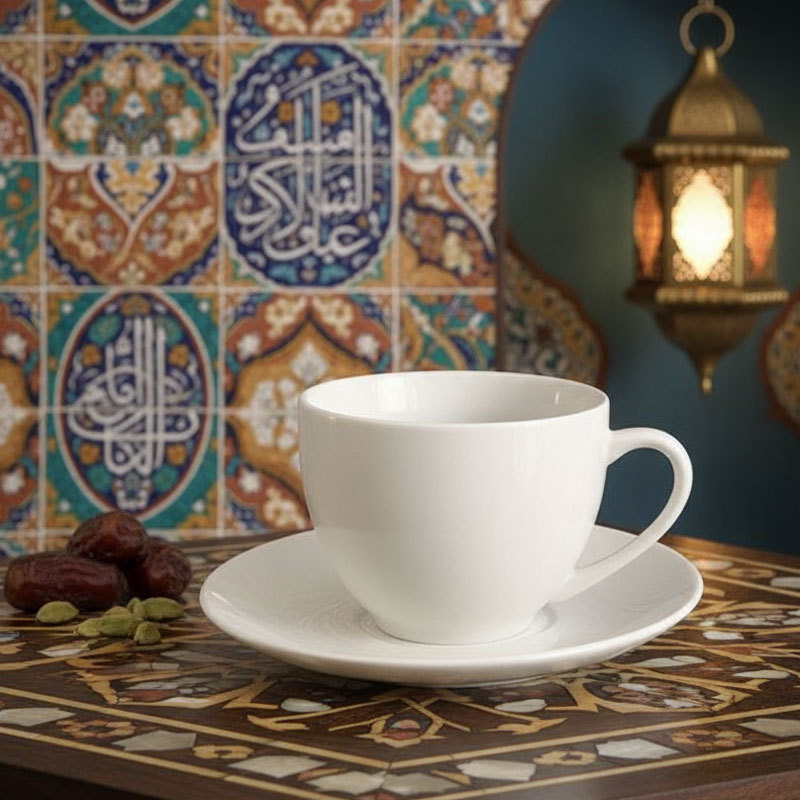 White Ceramic Coffee Cup and Saucer Set