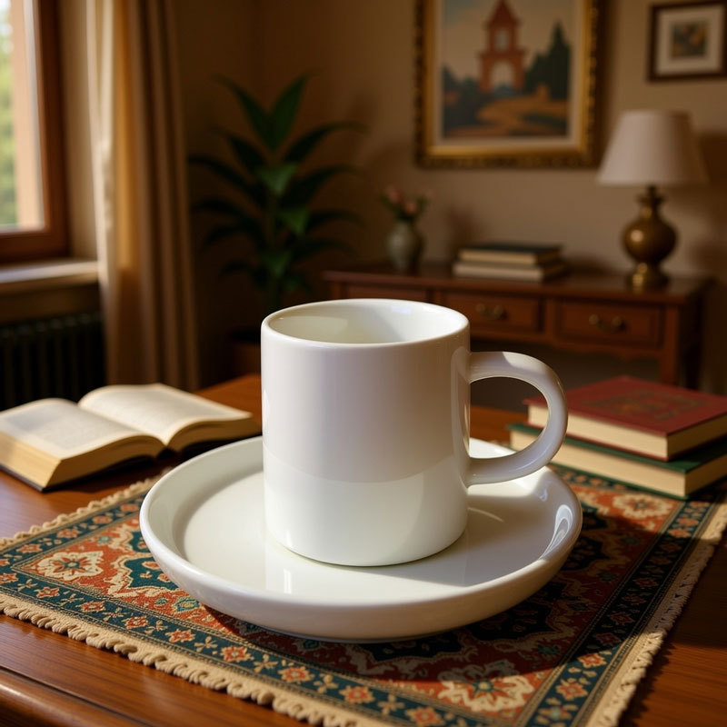 Classic White Ceramic Coffee Cup and Saucer Set