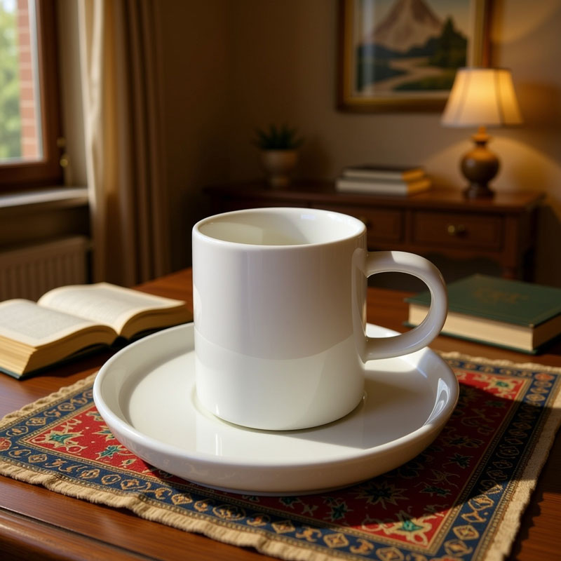 Classic White Ceramic Coffee Cup and Saucer Set