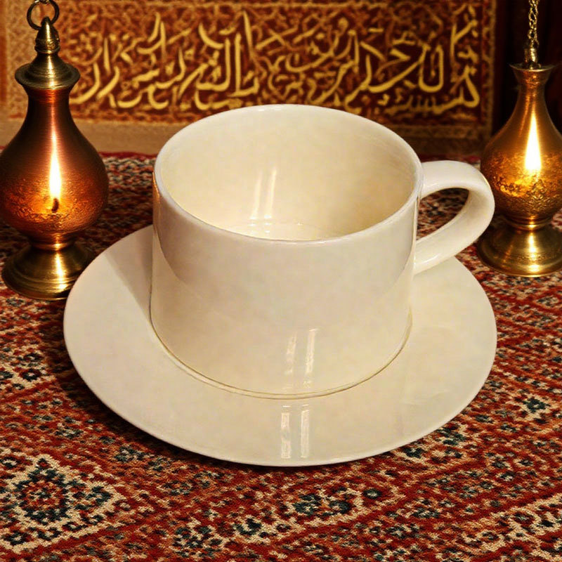 Cream Ceramic Cup and Saucer Set