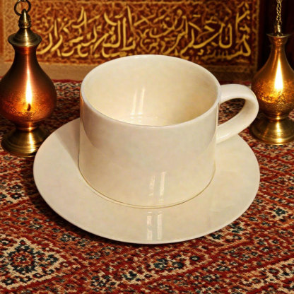 Cream Ceramic Cup and Saucer Set