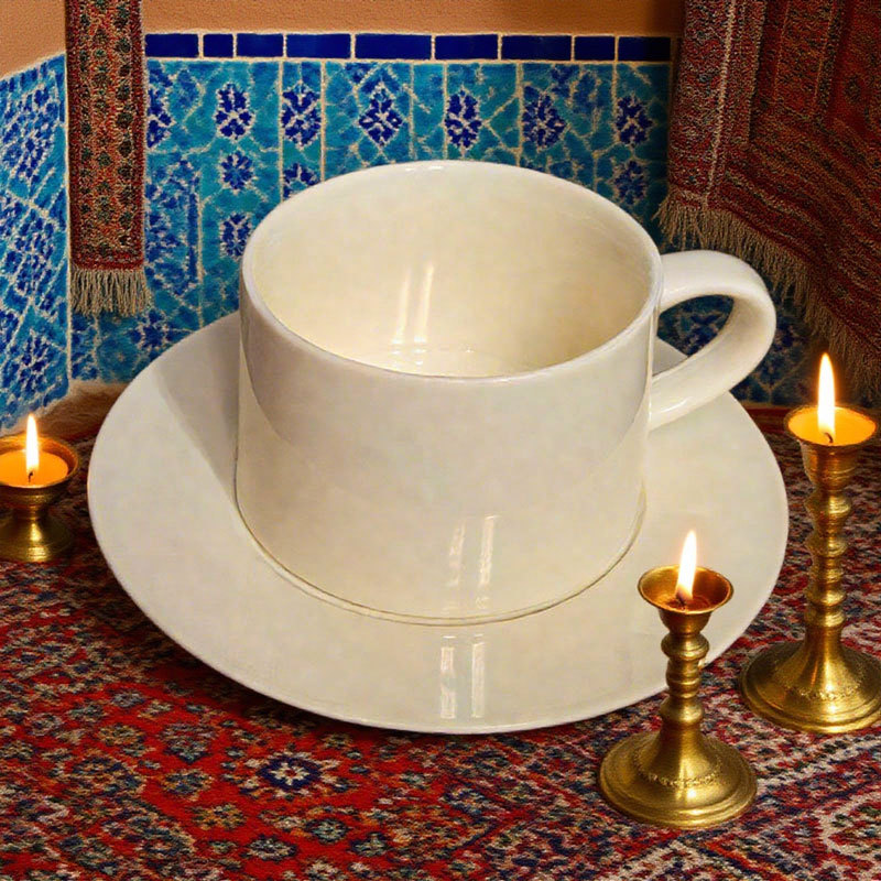 Cream Ceramic Cup and Saucer Set