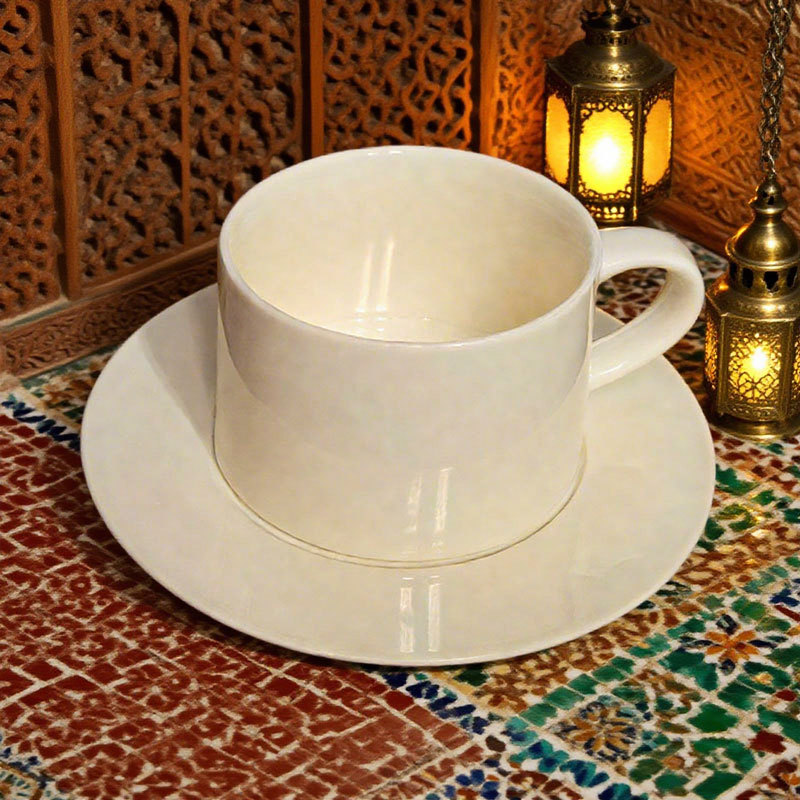 Cream Ceramic Cup and Saucer Set