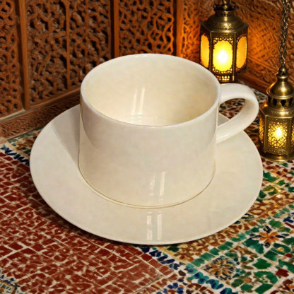 Cream Ceramic Cup and Saucer Set