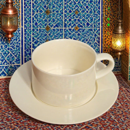 Cream Ceramic Cup and Saucer Set