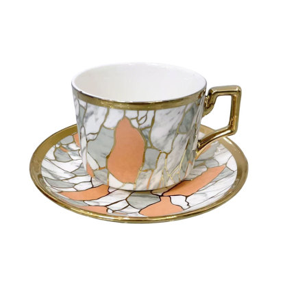 Marble Pattern Gold - Rimmed Cup Saucer Set