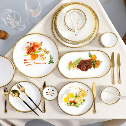 European Gold-Rimmed Bone Tableware Set