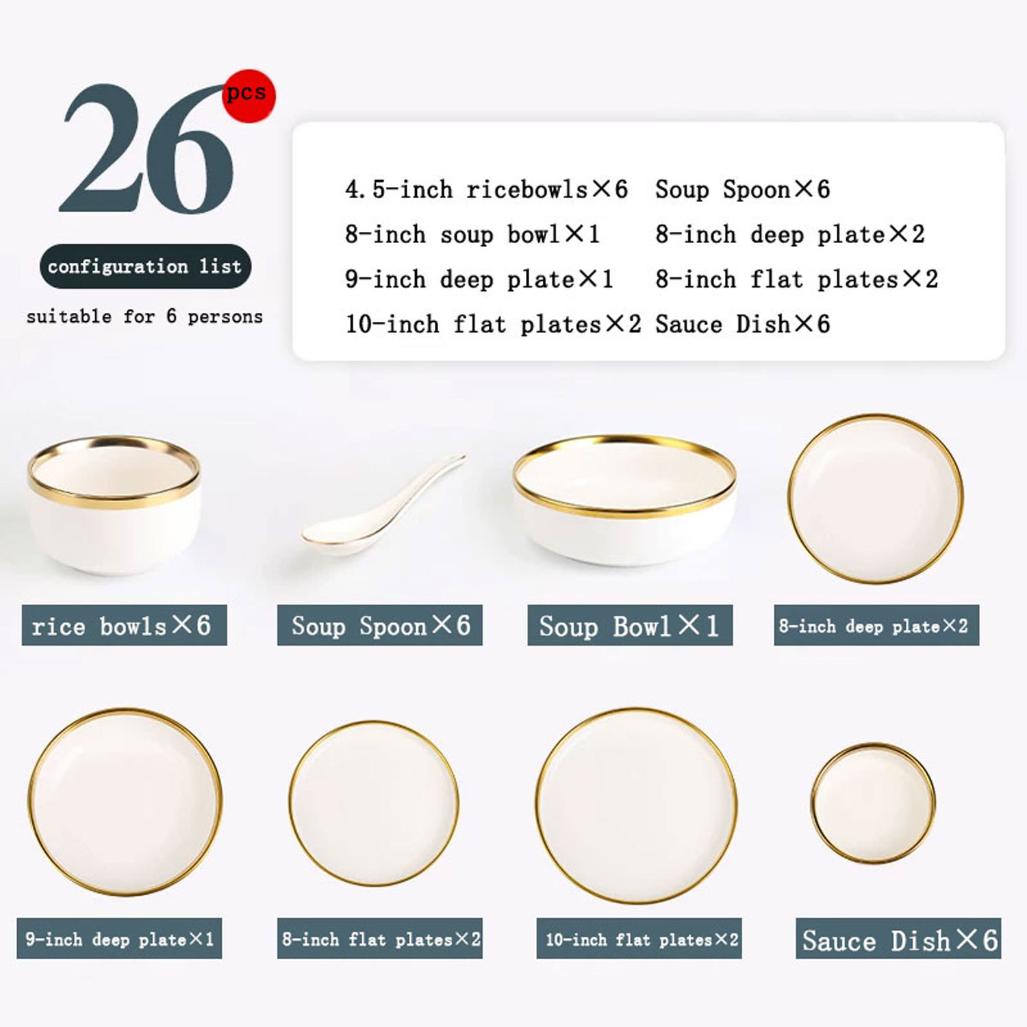 European Gold-Rimmed Bone Tableware Set
