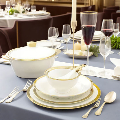 European Gold-Rimmed Bone Tableware Set